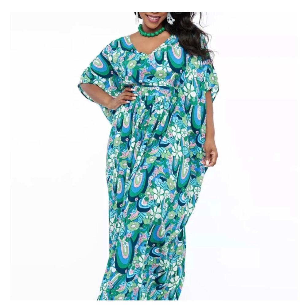 NWT Unique Vintage psychadelic maxi kaftan dress One size plus